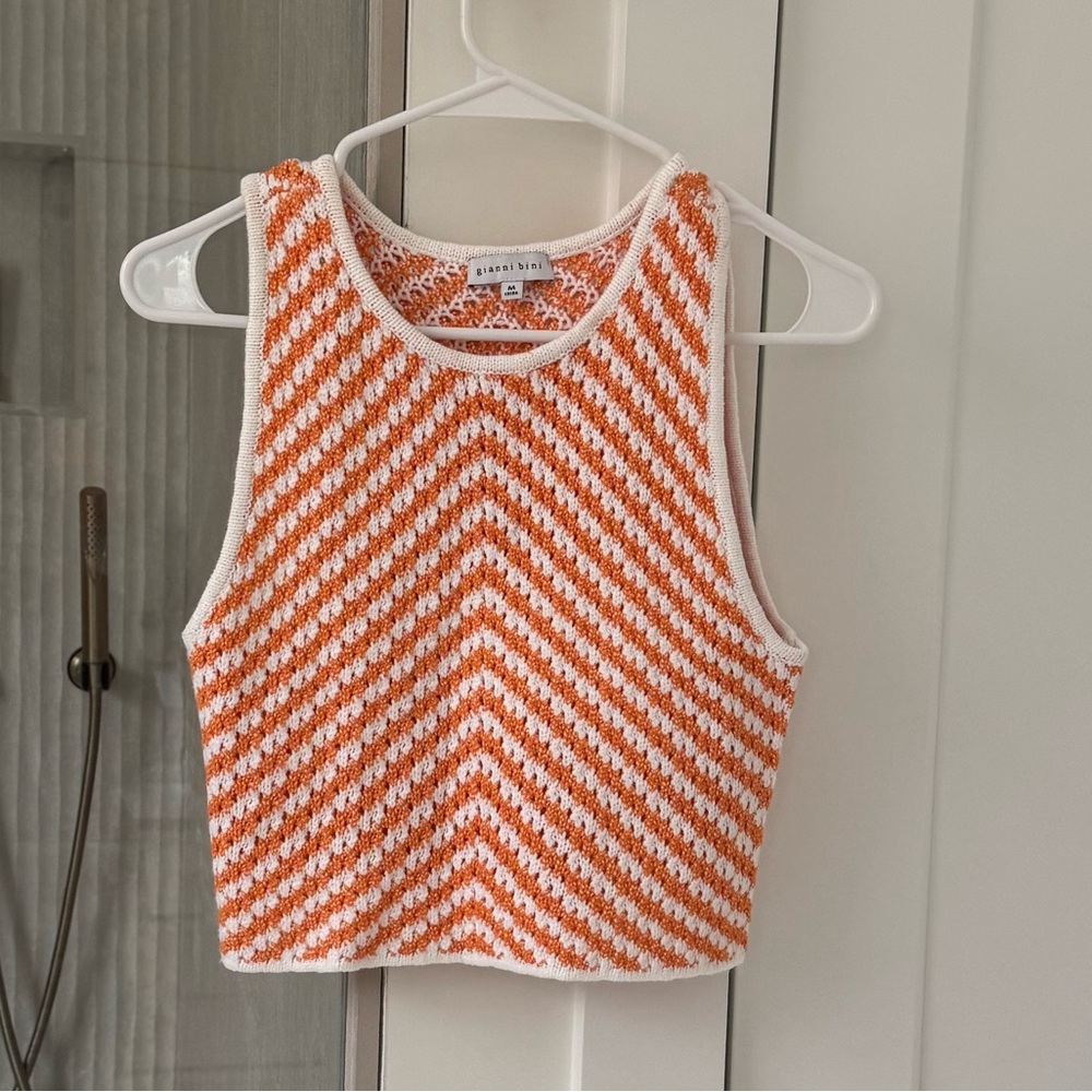 Orange and White Chevron Knit Tank Top